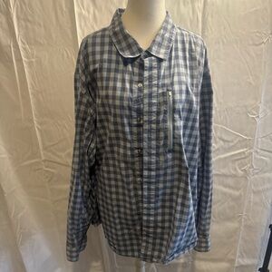 Blue and White Checkered Button-Up Shirt